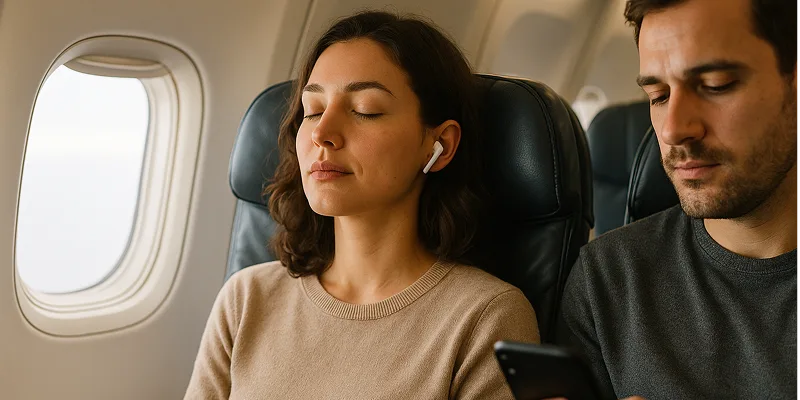 Woman experiencing motion sickness during travel